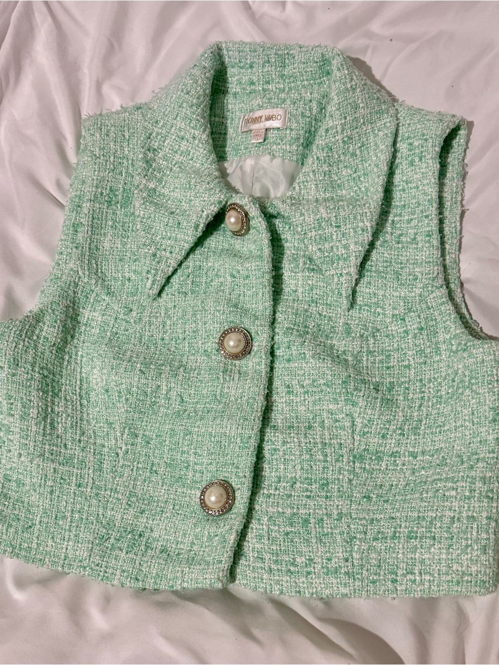 Ronny Kobo Mint Tweed Sleeveless Jacket